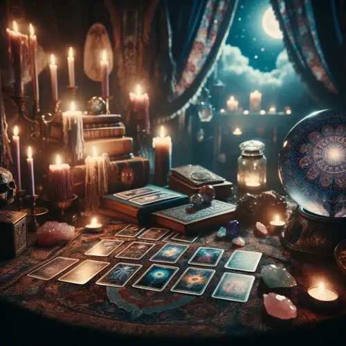Table with tarot cards