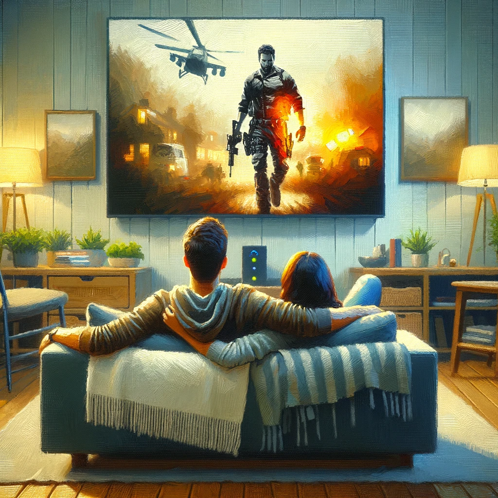 Couple watching movie in sofa